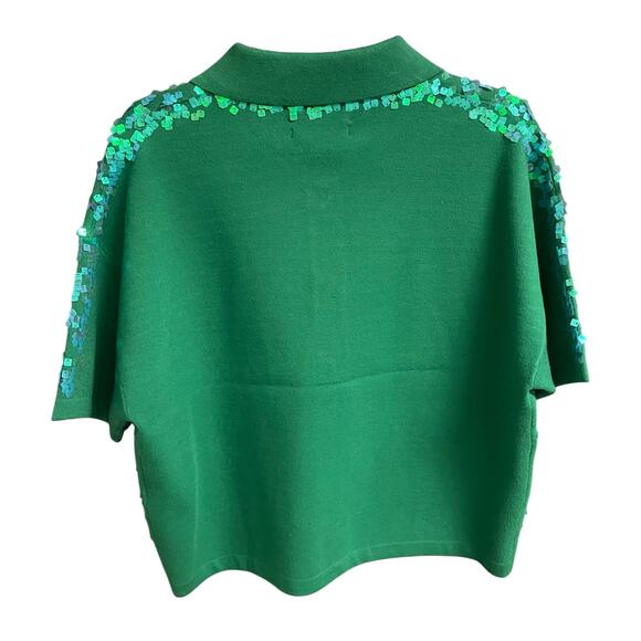 NWT Essentiel Antwerp Sequin Glitz Polo Top Short Sleeve Hulk Green Womens XS - Picture 11 of 11